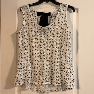 Navy and White bird, tie back tank